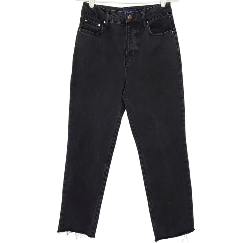 7172 * Boden Straight Leg Raw Hem Jeans Black Denim Size 6R
